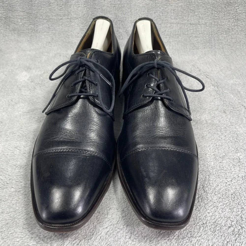 Johnston & Murphy Dress Shoes Mens 11 Black Leather Cap Toe Derby Lace Up